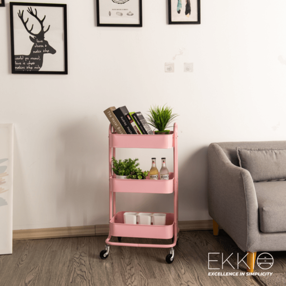 Kitchen Trolley Cart 3 Tier (Pink) Fast shipping On sale