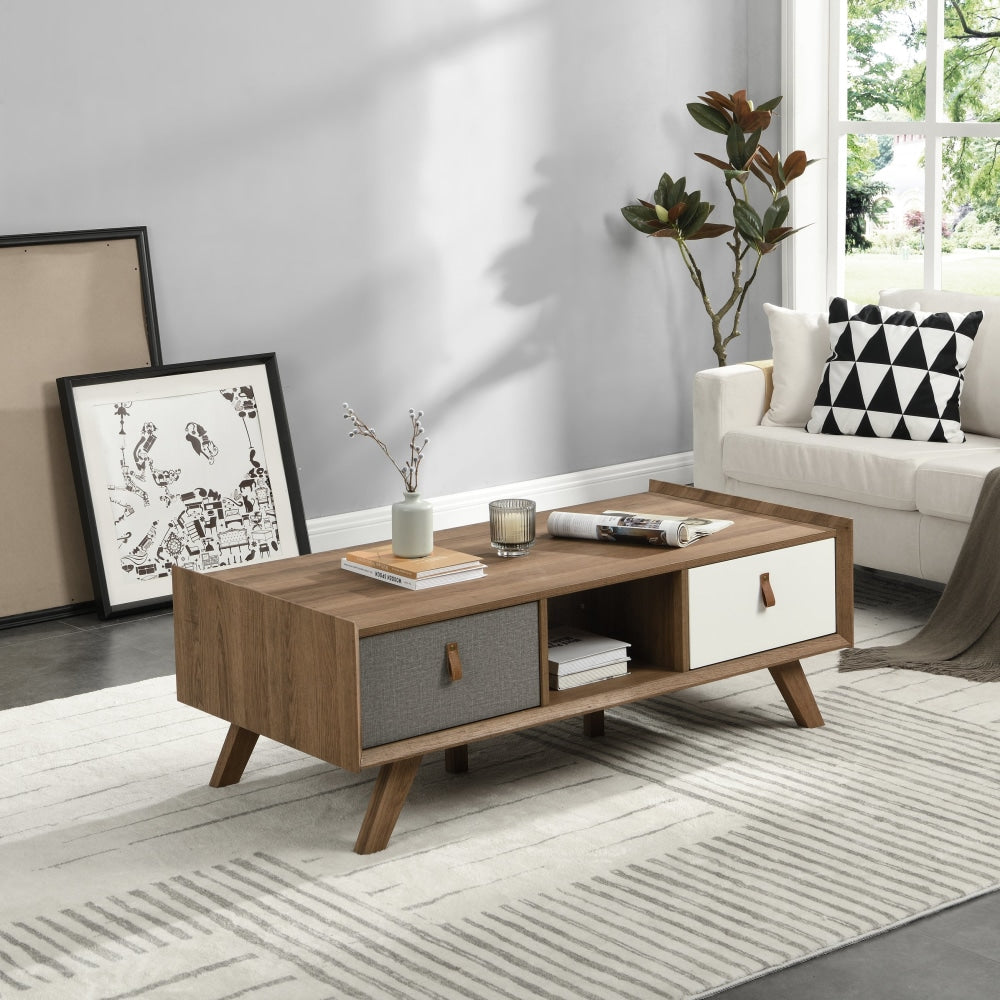 Kruz Wooden Rectangular Coffee Table W/ 2-Drawers - Walnut Fast shipping On sale