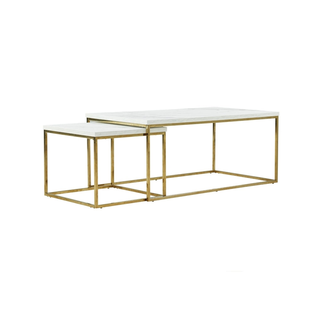 Nesting Coffee Table Set Metal Frame - White & Gold Fast shipping On sale