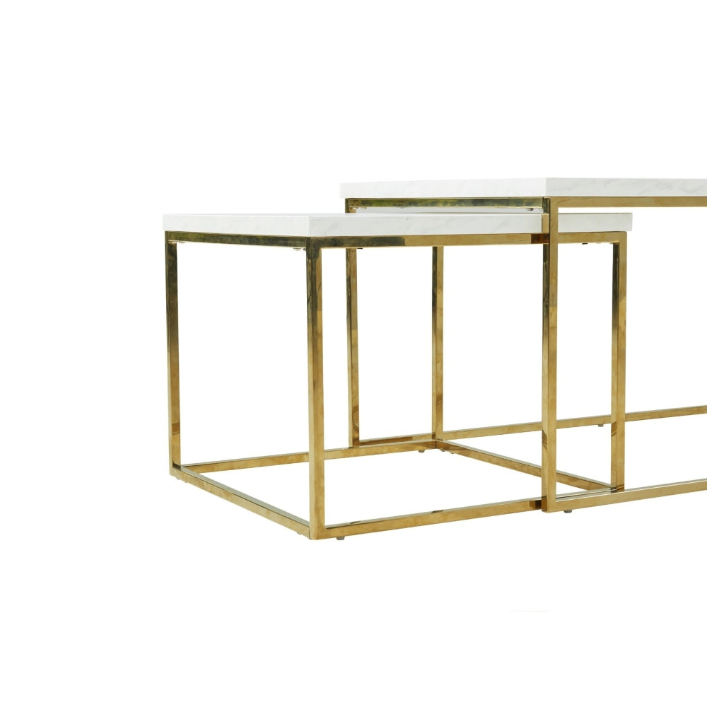 Nesting Coffee Table Set Metal Frame - White & Gold Fast shipping On sale