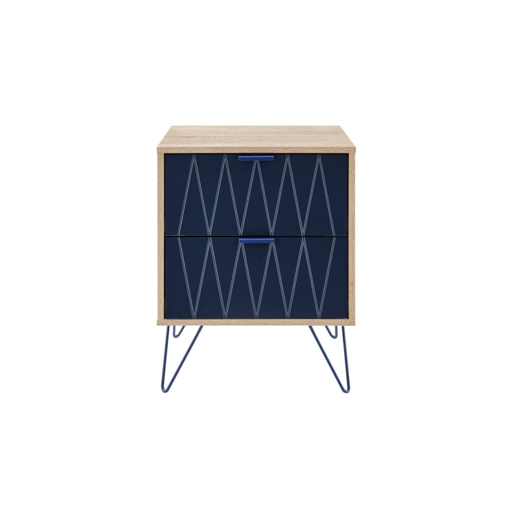 Lanark Bedside Nighstand Side Table W/ 2-Drawer - Natural/Navy 2 Fast shipping On sale