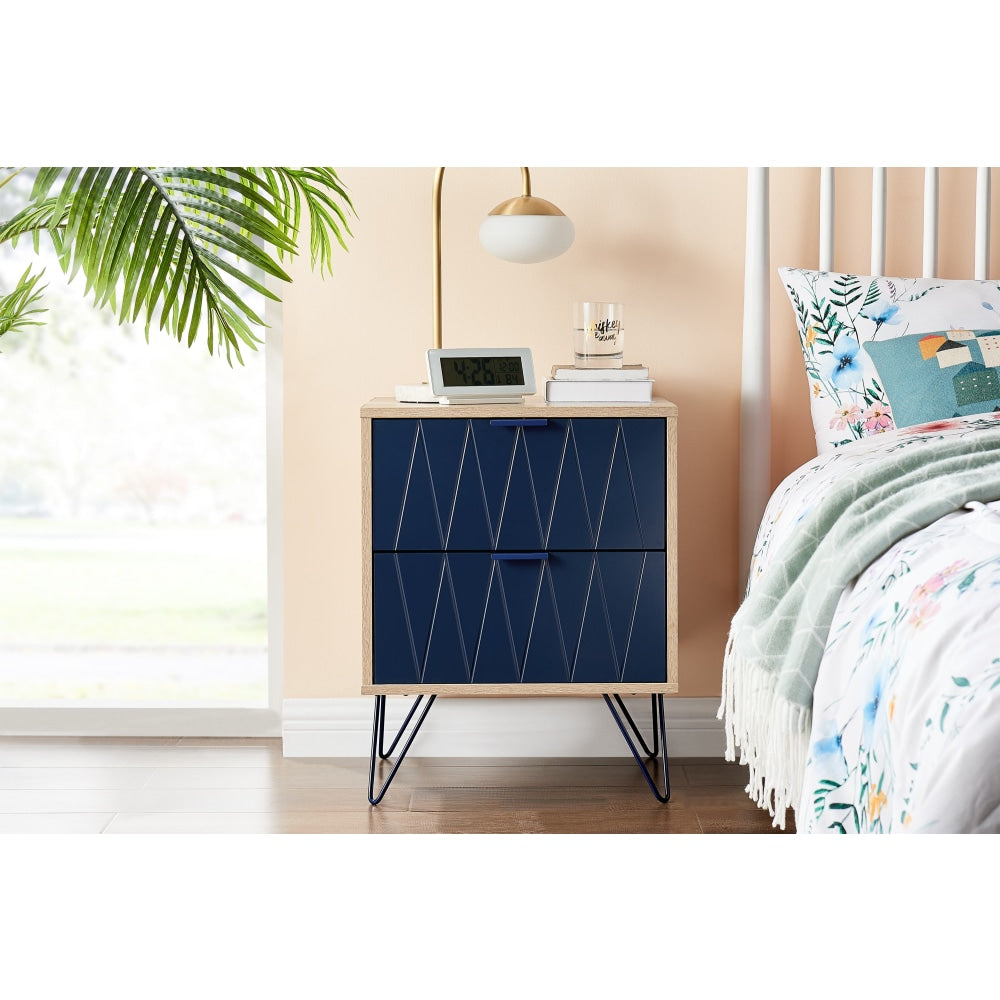 Lanark Bedside Nighstand Side Table W/ 2-Drawer - Natural/Navy 2 Fast shipping On sale