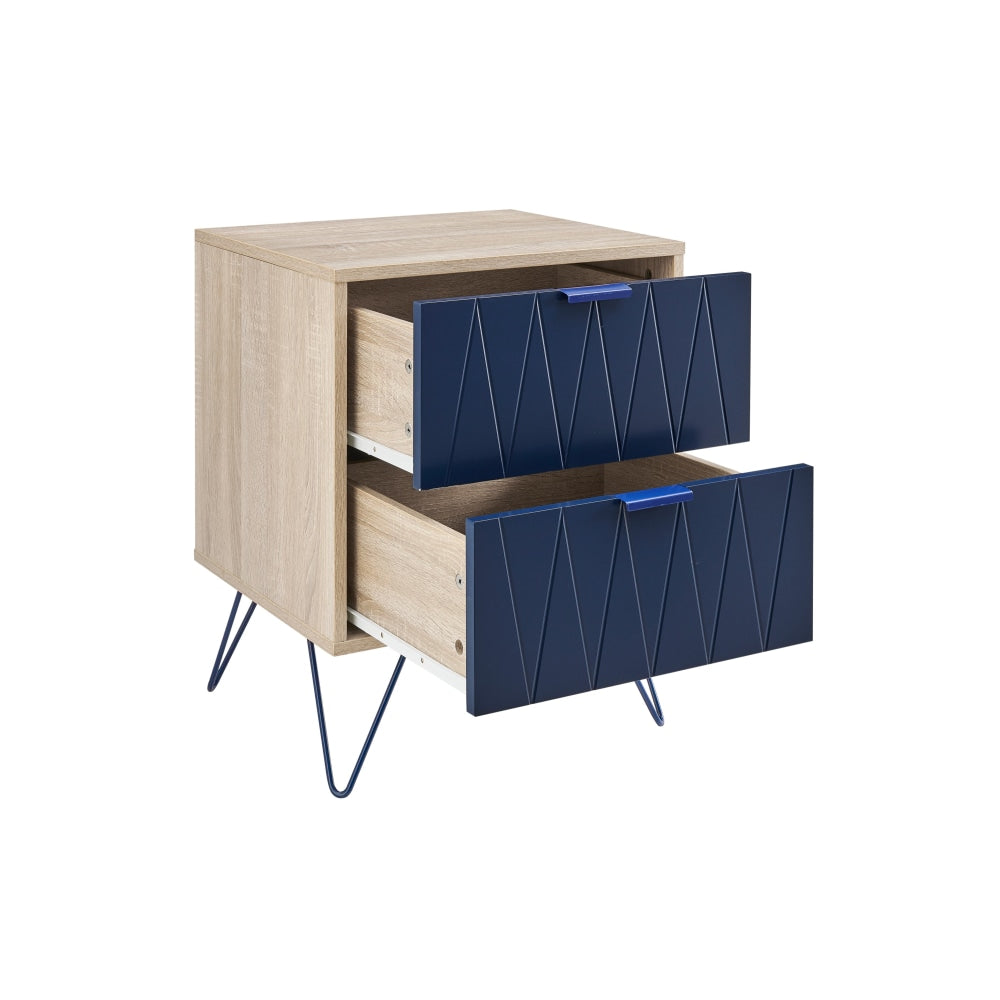 Lanark Bedside Nighstand Side Table W/ 2-Drawer - Natural/Navy 2 Fast shipping On sale