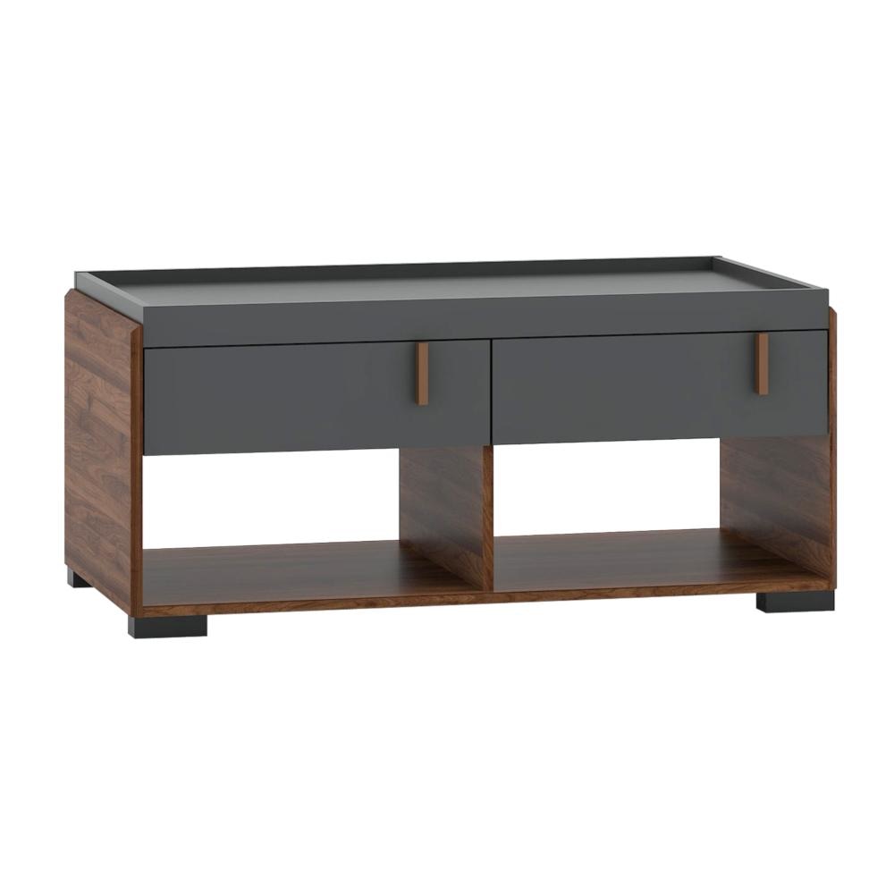 Lancester Open Shelves Coffee Table With 2 Drawers - Walnut & Dark Grey Fast shipping On sale