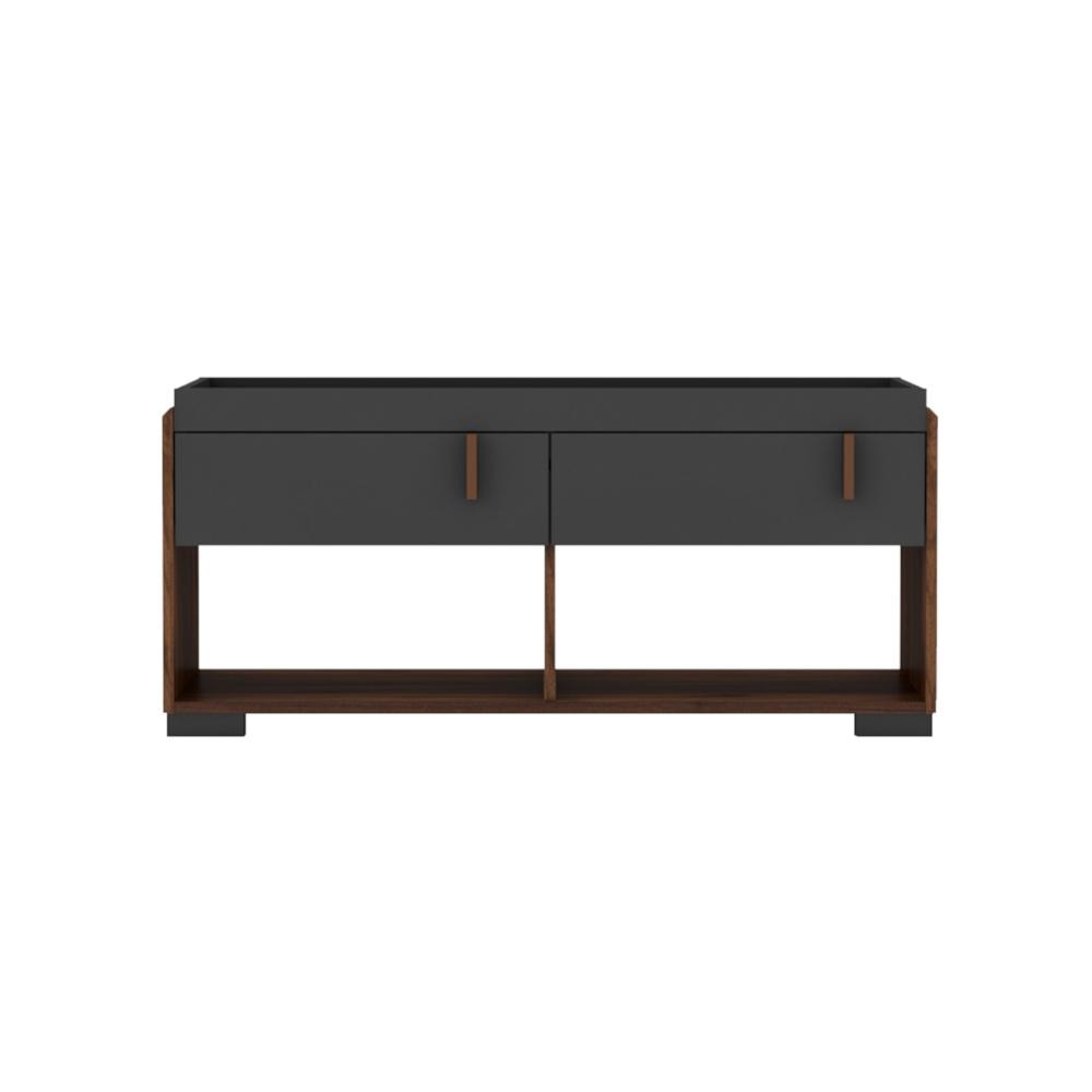 Lancester Open Shelves Coffee Table With 2 Drawers - Walnut & Dark Grey Fast shipping On sale