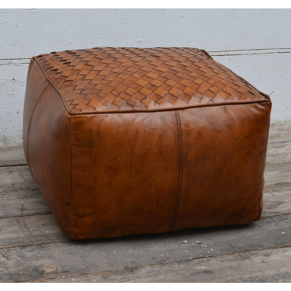 Latticed Vintage Rustic Leather Square Foot Stool Ottoman Fast shipping On sale