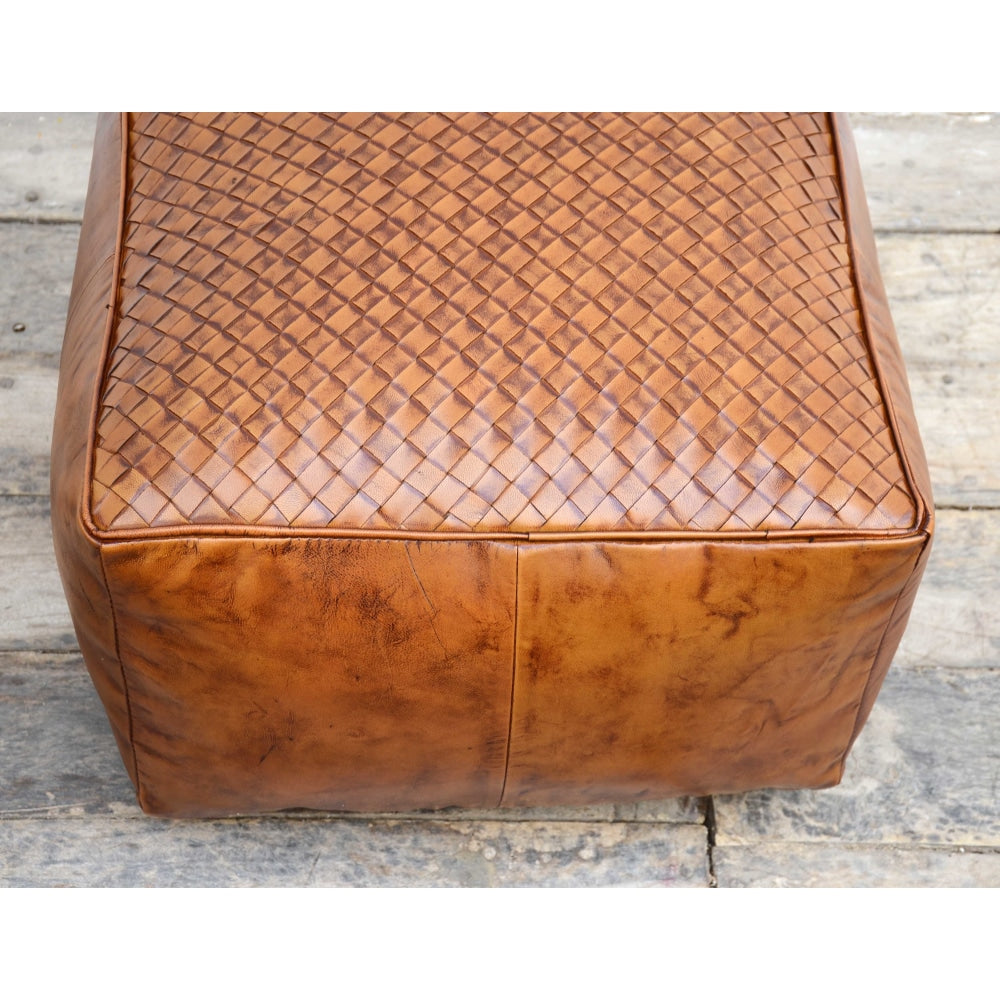 Latticed Vintage Rustic Leather Square Foot Stool Ottoman Fast shipping On sale