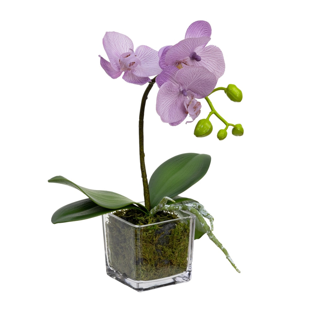 Lavender Orchid Artificial Fake Plant Decorative Arrangement 32cm In Square Glass Fast shipping On sale
