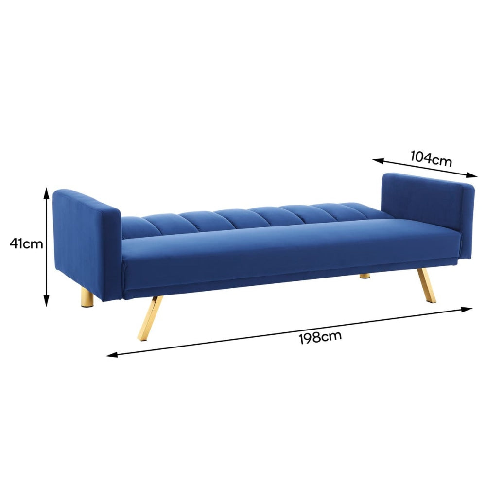 Lena Modern 3-Seater Velvet Fabric Sofa Bed - Navy Fast shipping On sale