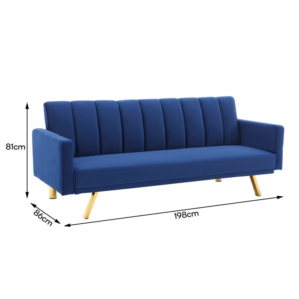 Lena Modern 3-Seater Velvet Fabric Sofa Bed - Navy Fast shipping On sale