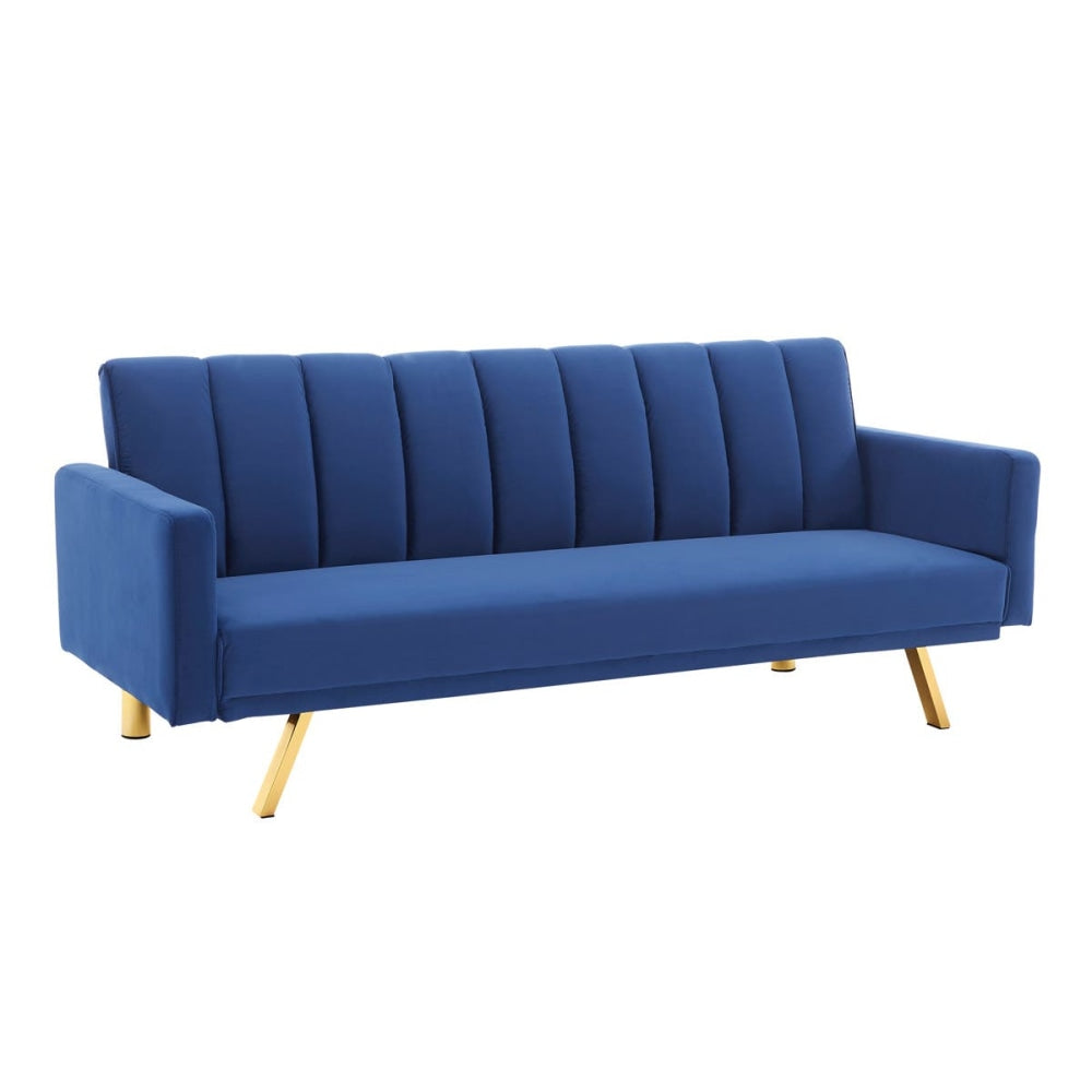 Lena Modern 3-Seater Velvet Fabric Sofa Bed - Navy Fast shipping On sale