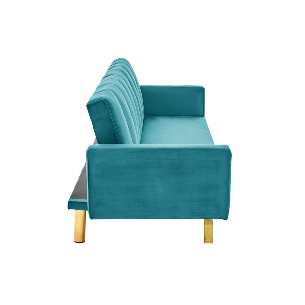 Lena Modern 3-Seater Velvet Fabric Sofa Bed - Teal Fast shipping On sale
