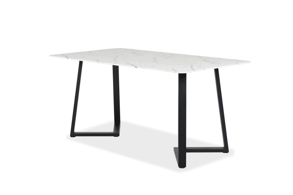 Leona Rectangular Dining Table With Marble Effect 160cm - Black Metal Frame White Amore Fast shipping On sale