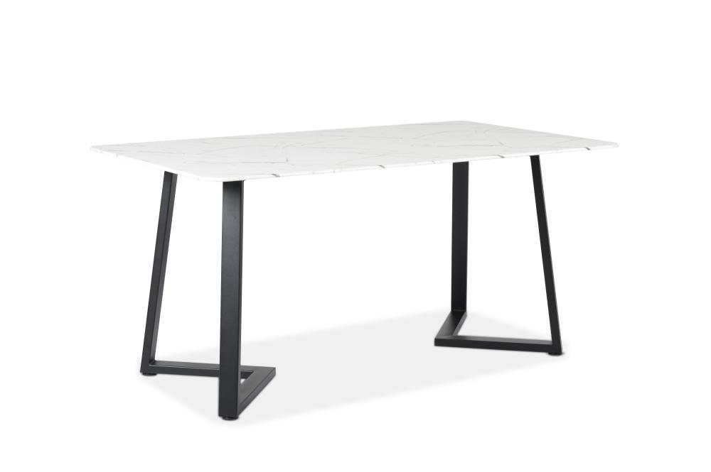 Leona Rectangular Dining Table With Marble Effect 160cm - Black Metal Frame - White Amore Fast shipping On sale