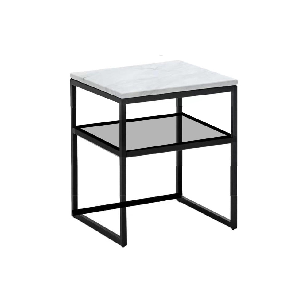 Leonardo Marble Open Shelf Bedside Nighstand Side Table W/ Metal Frame - White/Black Fast shipping On sale