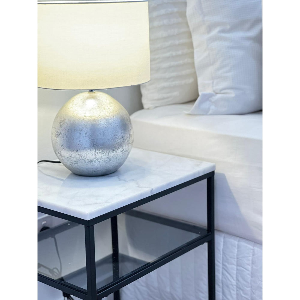 Leonardo Marble Open Shelf Bedside Nighstand Side Table W/ Metal Frame - White/Black Fast shipping On sale