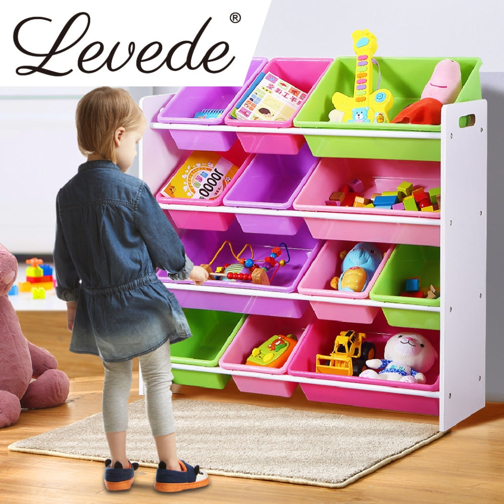 Levede 12Bins Kids Toy Box Bookshelf Organiser Display Shelf Storage Rack Drawer Furniture Fast shipping On sale
