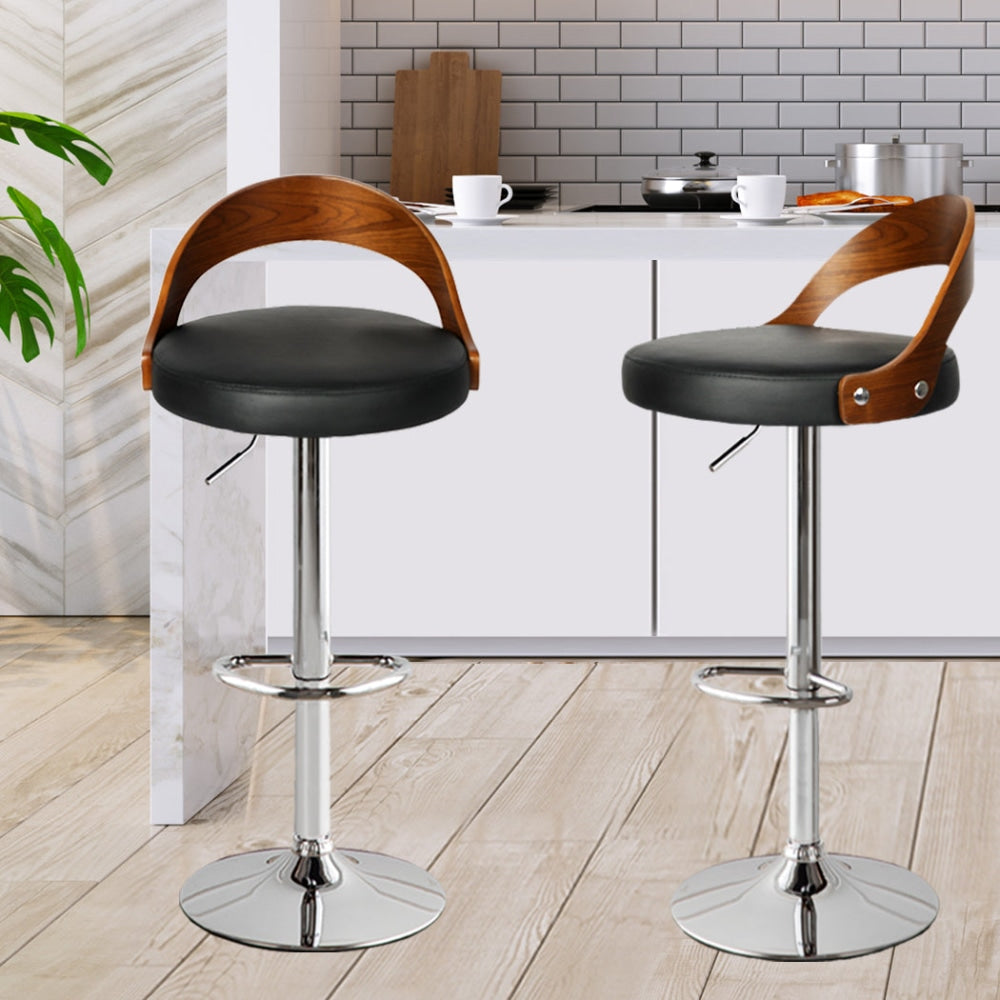 Levede 1x Kitchen Bar Stools Gas Lift Wooden Beech Stool Metal Barstools Black Fast shipping On sale