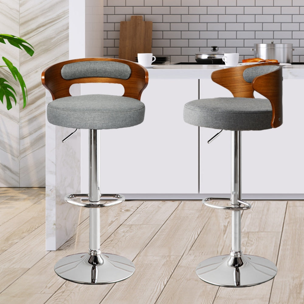 Levede 1x Kitchen Bar Stools Gas Lift Wooden Beech Stool Metal Barstools Grey Fast shipping On sale