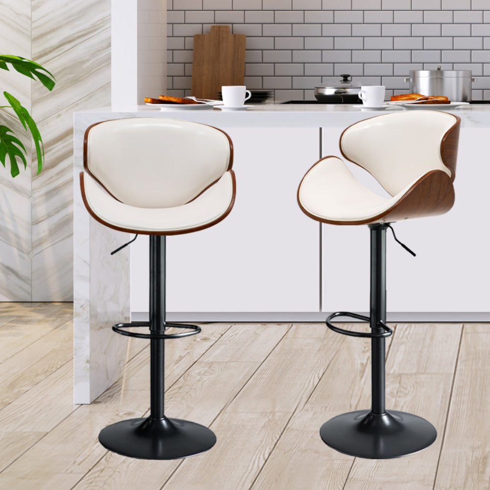 Levede 1x Kitchen Bar Stools Gas Lift Wooden Beech Stool Metal White Barstools Fast shipping On sale