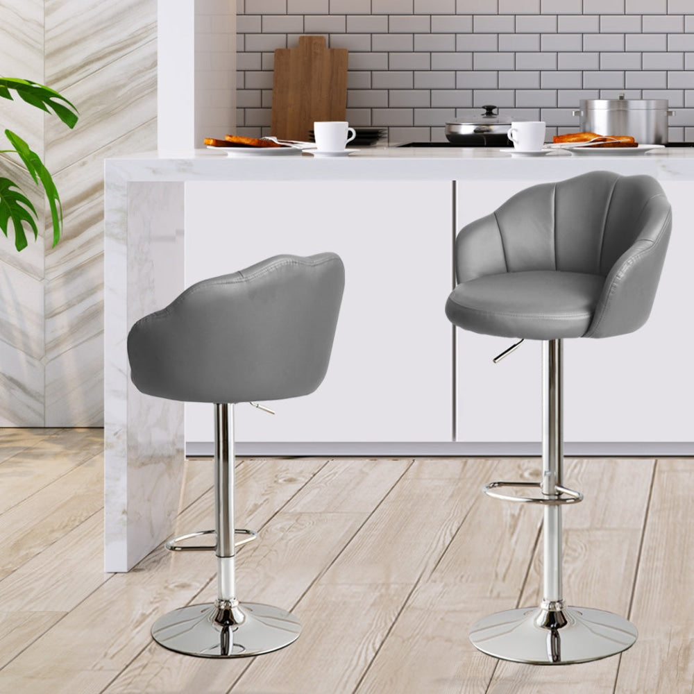 Levede 2x Bar Stools Kitchen Gas Lift Stool Chair Swivel Barstools Leather Grey Fast shipping On sale