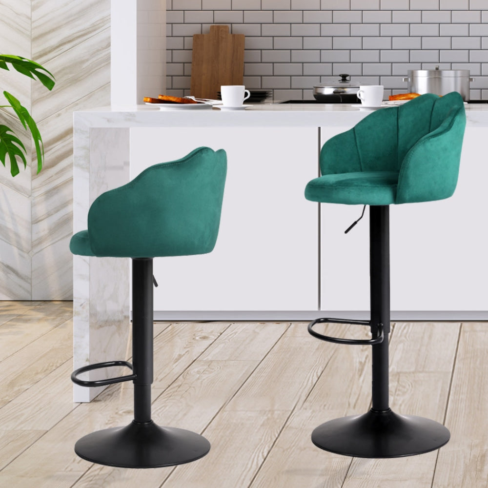 Levede 2x Bar Stools Kitchen Gas Lift Stool Chair Swivel Barstools Velvet Green Fast shipping On sale