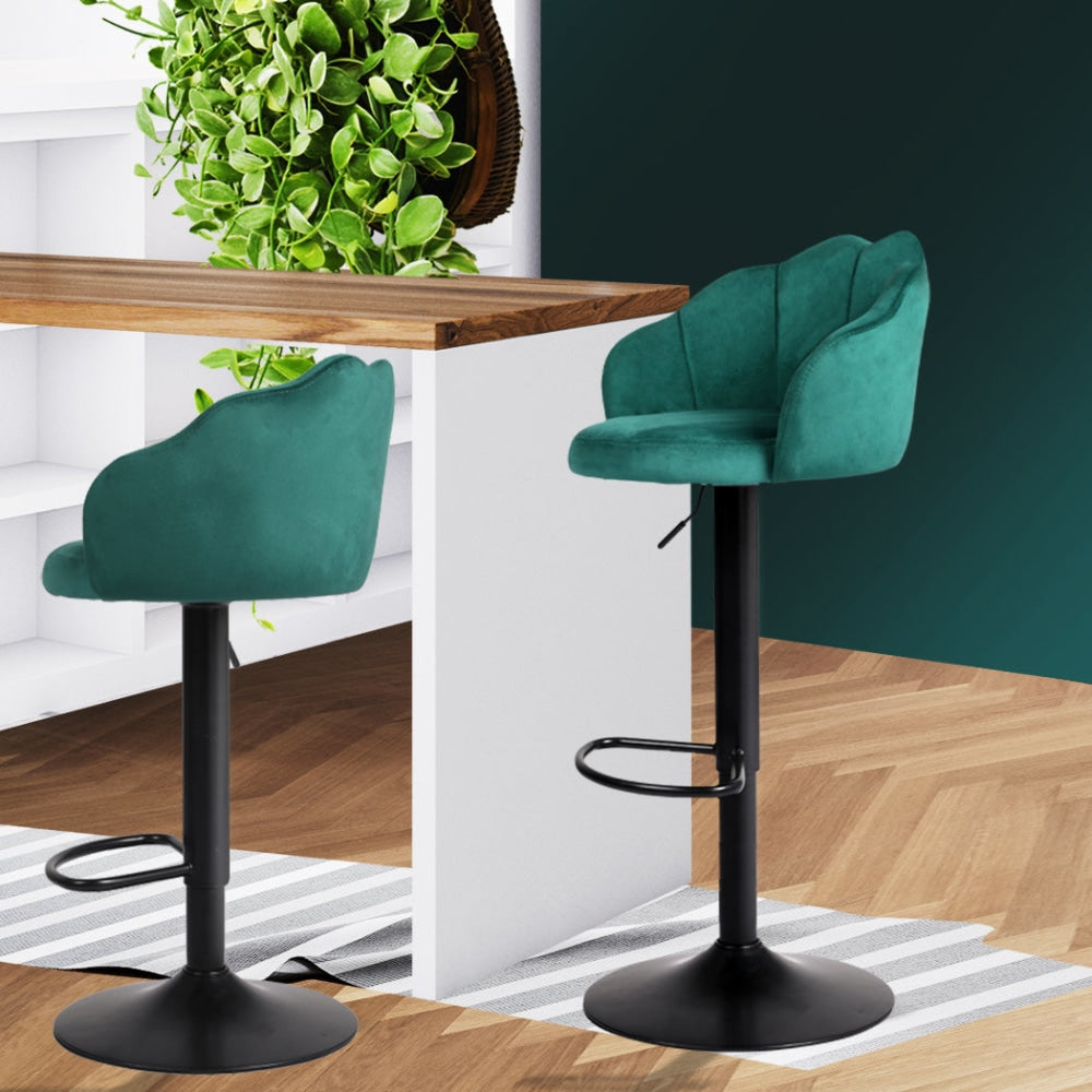 Levede 2x Bar Stools Kitchen Gas Lift Stool Chair Swivel Barstools Velvet Green Fast shipping On sale