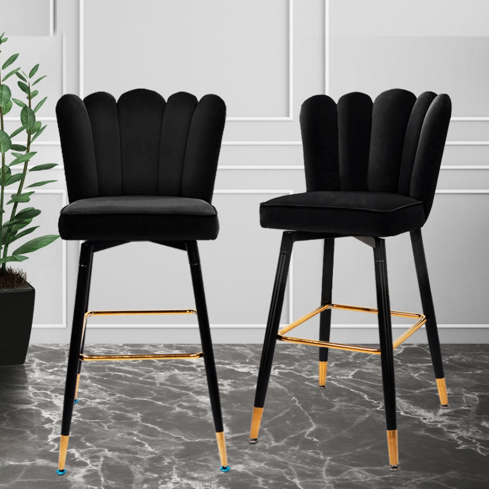 Levede 2x Bar Stools Kitchen Stool Chairs Velvet Swivel Barstools Luxury Black Fast shipping On sale