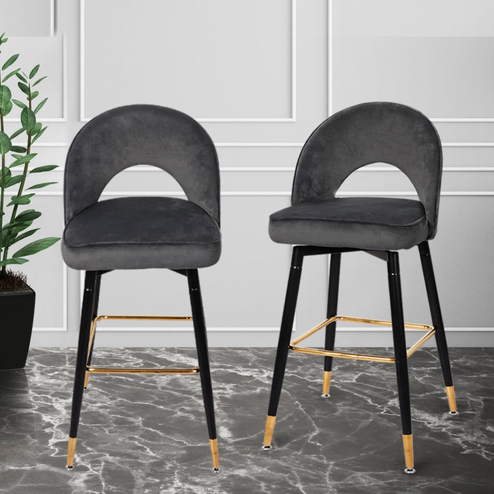 Levede 2x Bar Stools Kitchen Stool Chairs Velvet Swivel Barstools Luxury Grey Fast shipping On sale