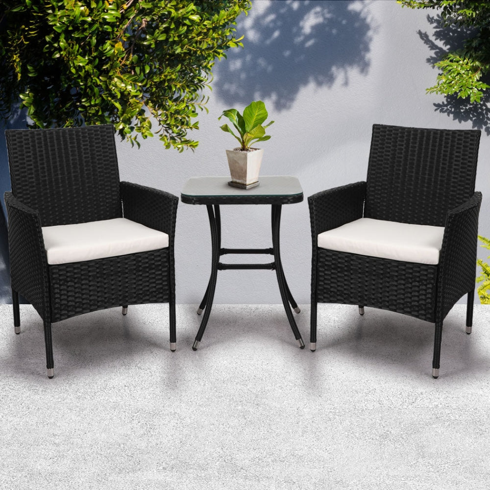 Levede 3 Pcs Outdoor Furniture Set Chair Table Patio Garden Rattan Seat Setting Sets Fast shipping On sale