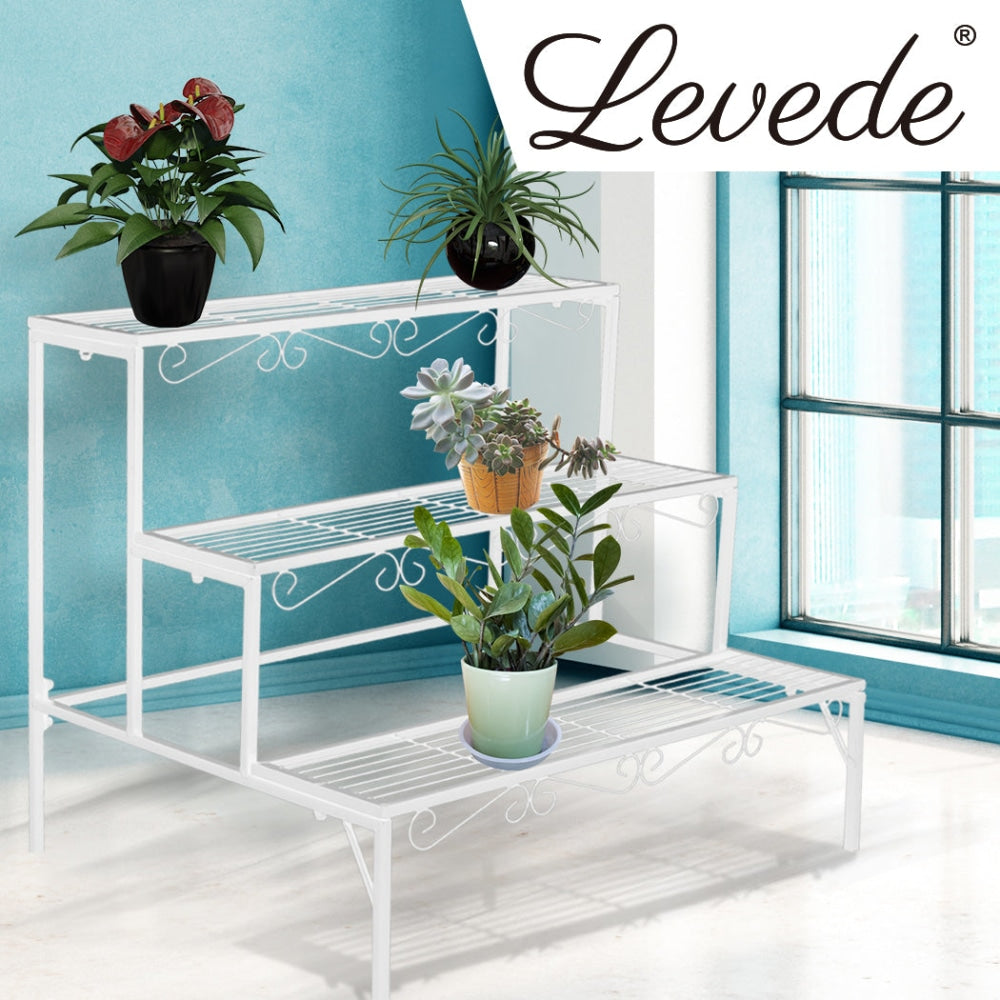Levede 3 Tier Rectangle Metal Plant Stand Flower Pot Planter Corner Shelf White Outdoor Decor Fast shipping On sale