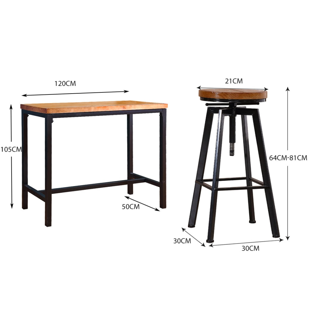 Levede 3pc Industrial Pub Table Bar Stools Wood Chair Set Home Kitchen Furniture Stool Fast shipping On sale