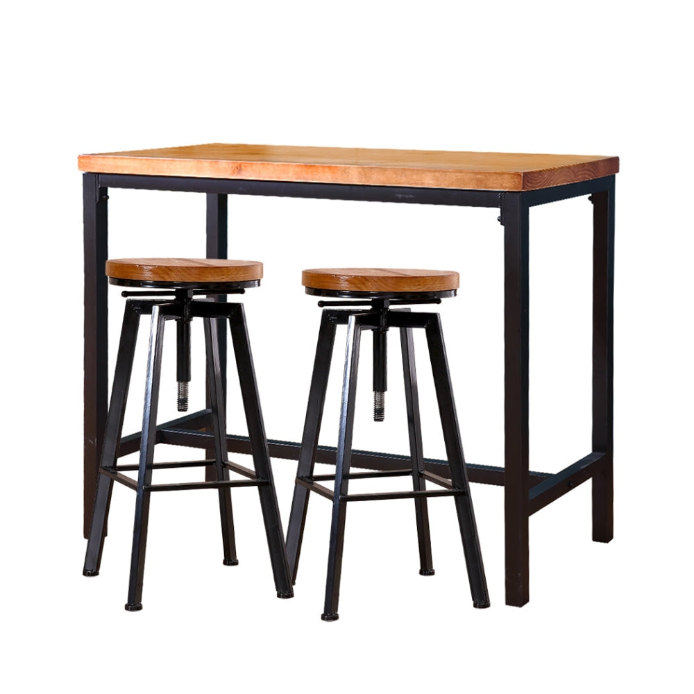 Levede 3pc Industrial Pub Table Bar Stools Wood Chair Set Home Kitchen Furniture Stool Fast shipping On sale