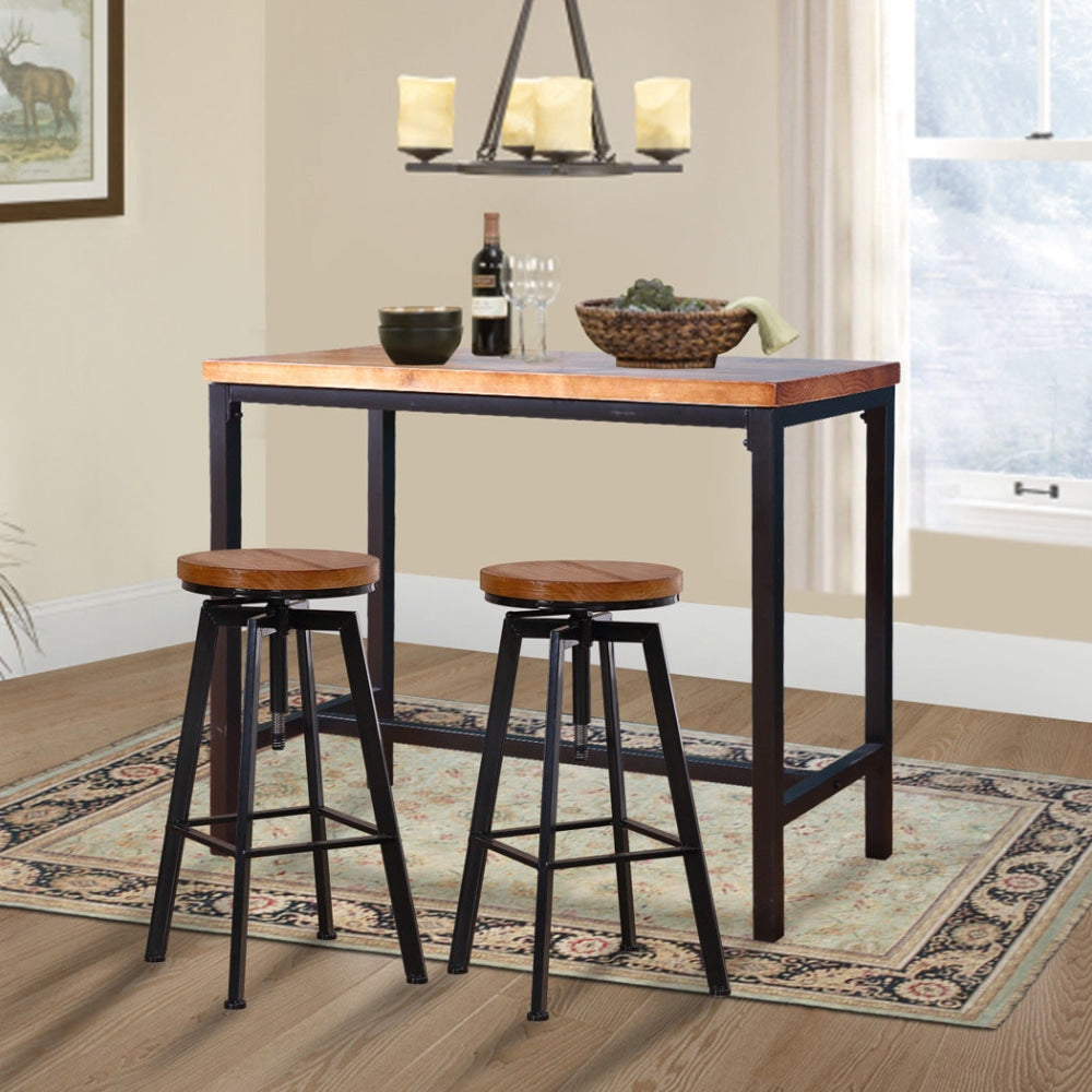 Levede 3pc Industrial Pub Table Bar Stools Wood Chair Set Home Kitchen Furniture Stool Fast shipping On sale