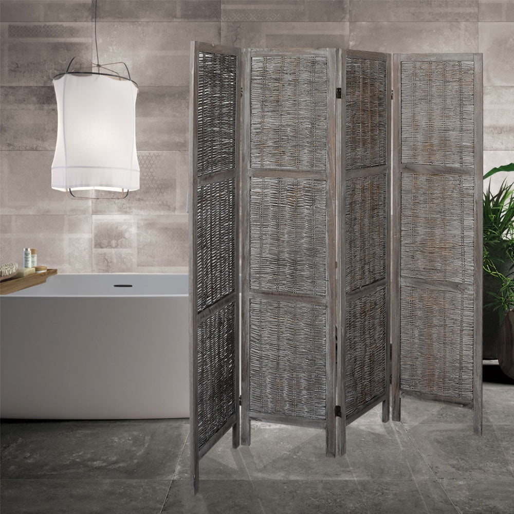 Levede 4 Panels Room Divider Screen Privacy Rattan Timber Fold Woven Grey Fast shipping On sale