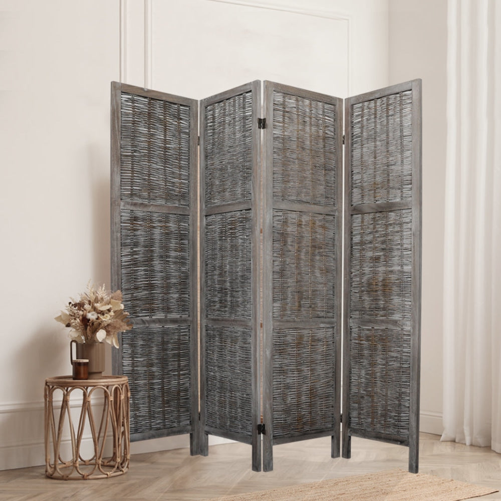 Levede 4 Panels Room Divider Screen Privacy Rattan Timber Fold Woven Grey Fast shipping On sale