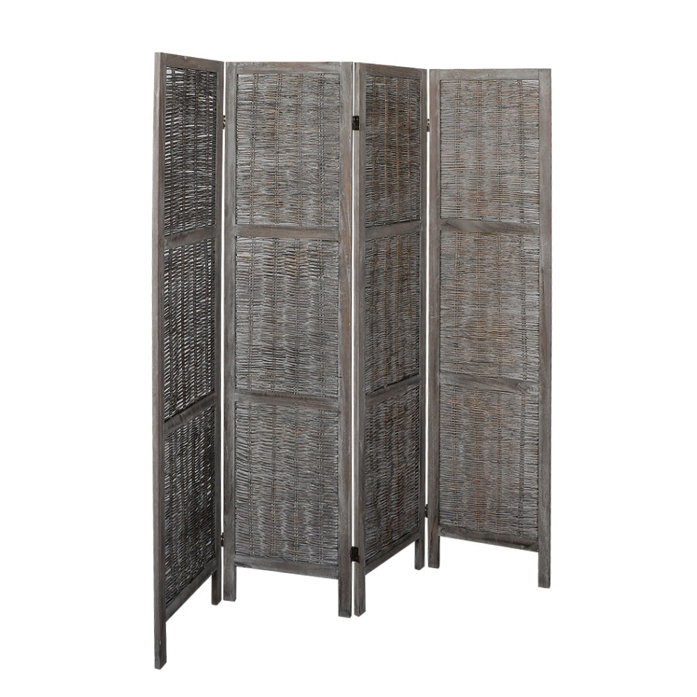 Levede 4 Panels Room Divider Screen Privacy Rattan Timber Fold Woven Grey Fast shipping On sale