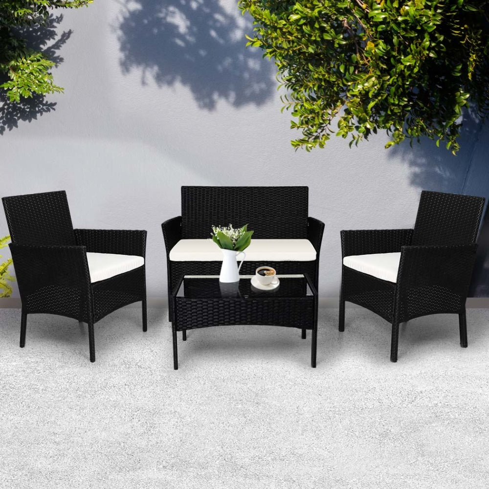 Levede 4 PCS Outdoor Furniture Setting Patio Garden Table Chairs Set Wicker Seat Sets Fast shipping On sale