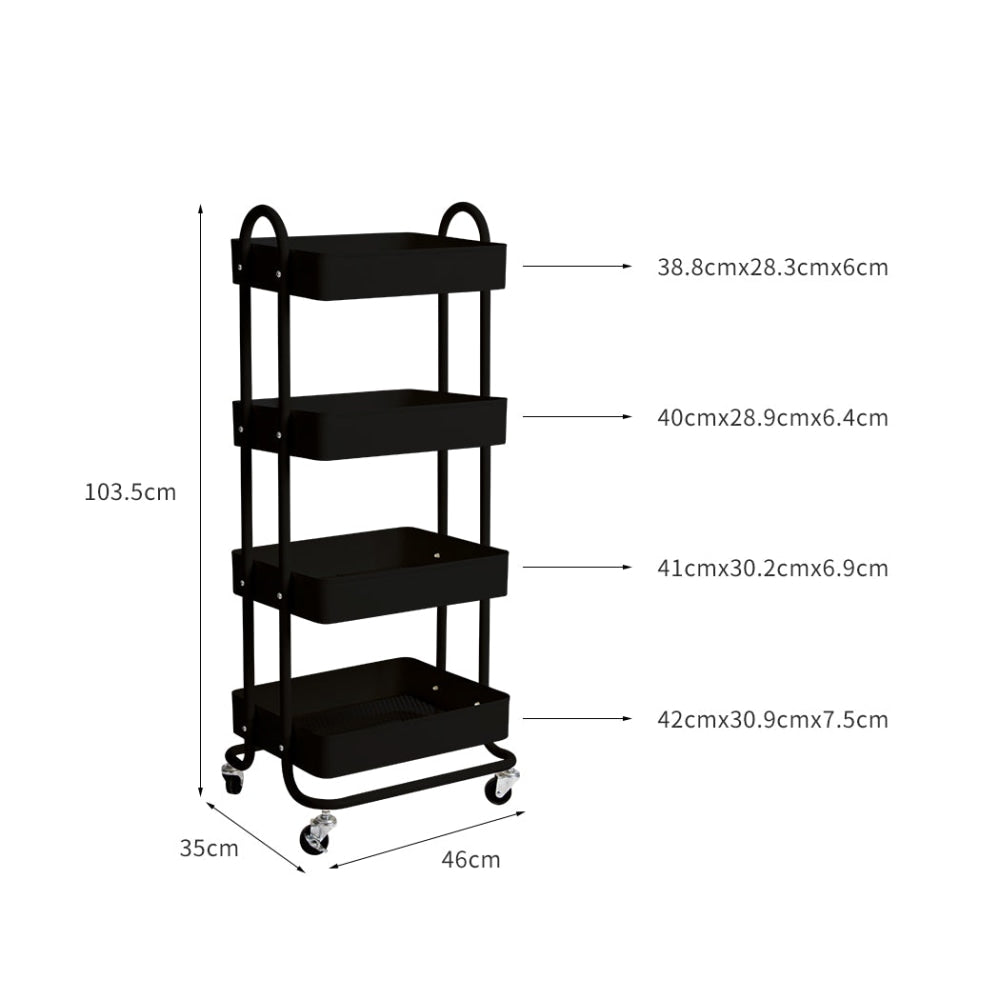 Levede 4 Tiers Kitchen Trolley Cart Steel Storage Rack Shelf Organiser Black Fast shipping On sale