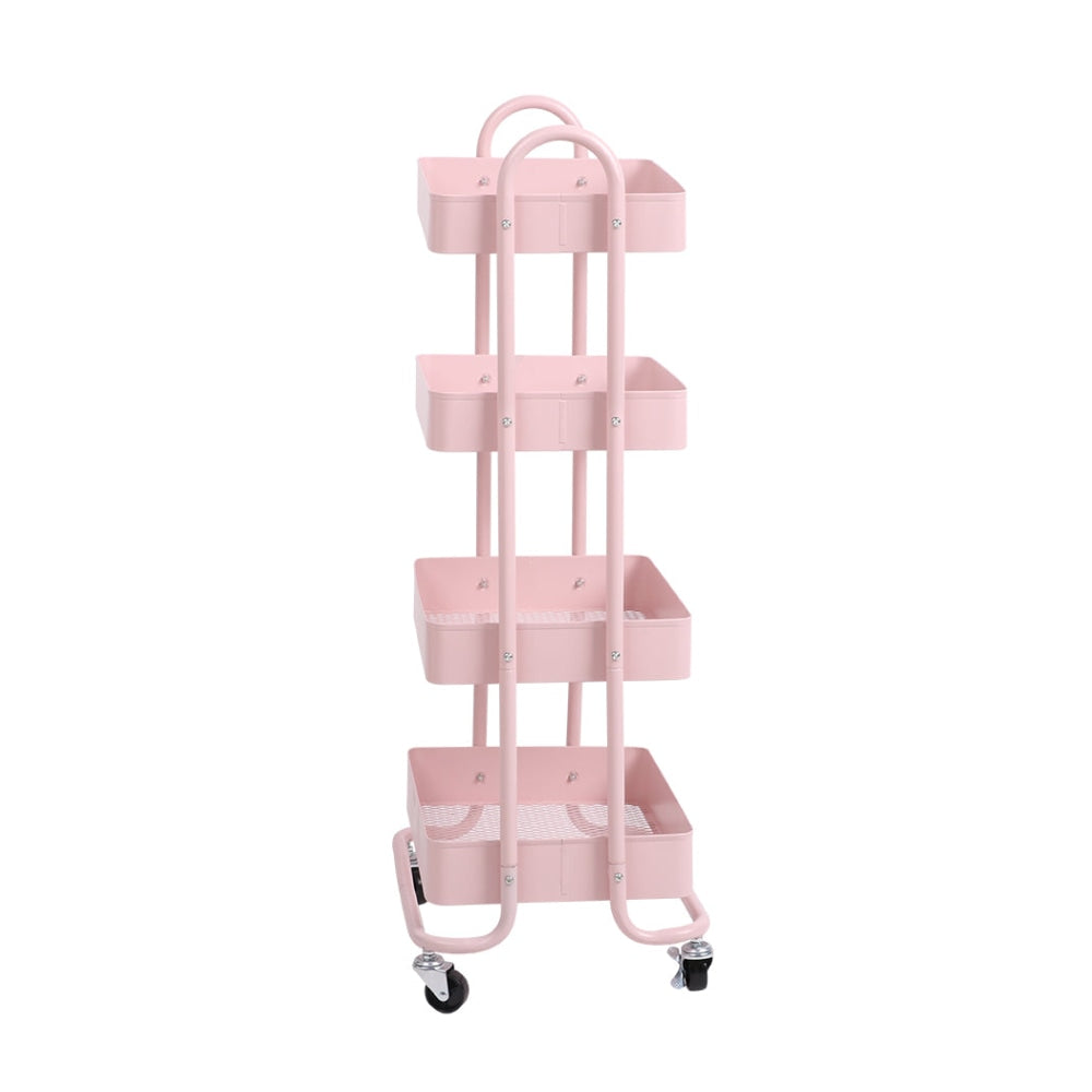 Levede 4 Tiers Kitchen Trolley Cart Steel Storage Rack Shelf Organiser Pink Fast shipping On sale