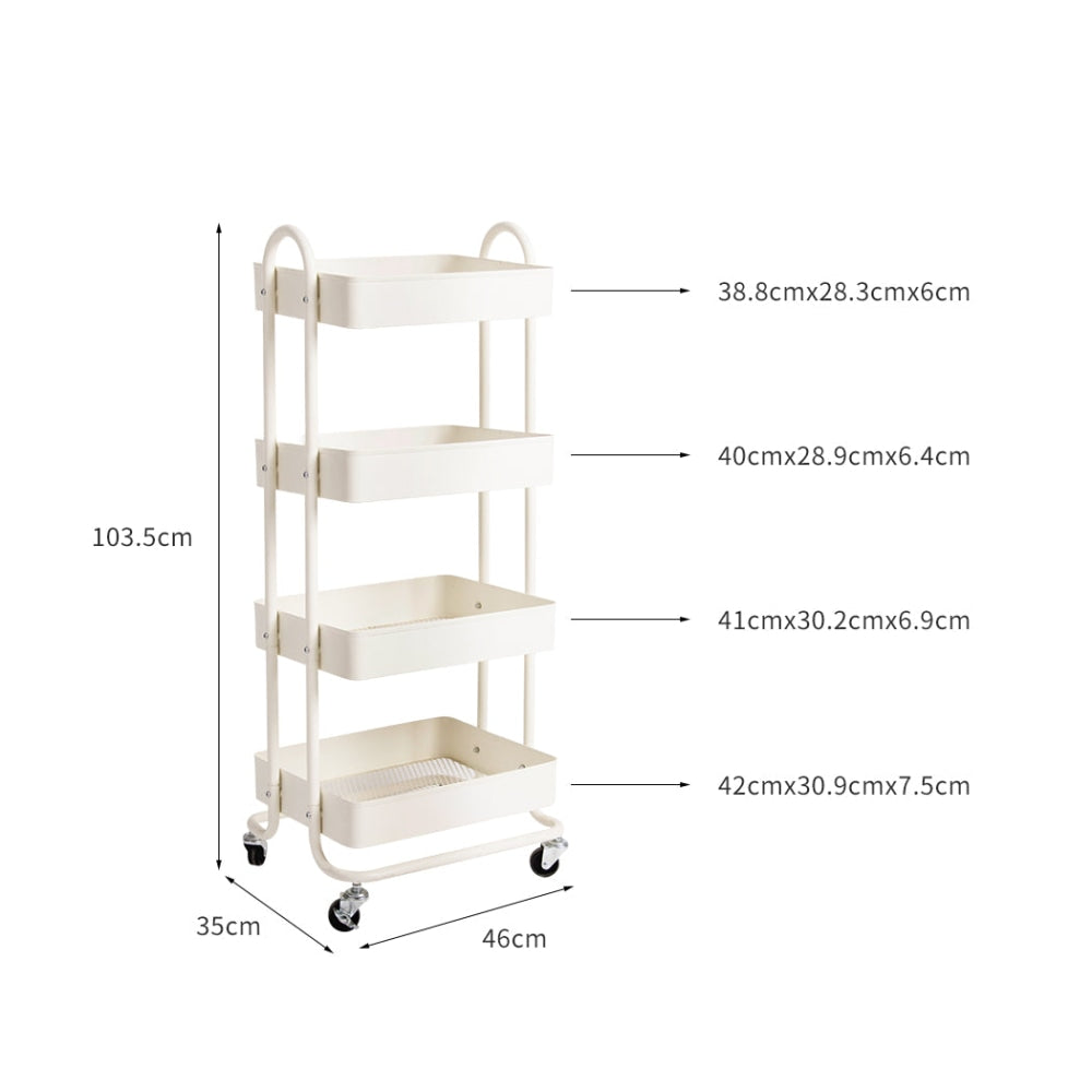 Levede 4 Tiers Kitchen Trolley Cart Steel Storage Rack Shelf Organiser White Fast shipping On sale