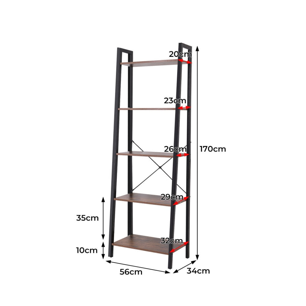 Levede 5 Tier Bookshelf Industrial Ladder Shelf Wooden Storage Display Rack Bookcase Fast shipping On sale