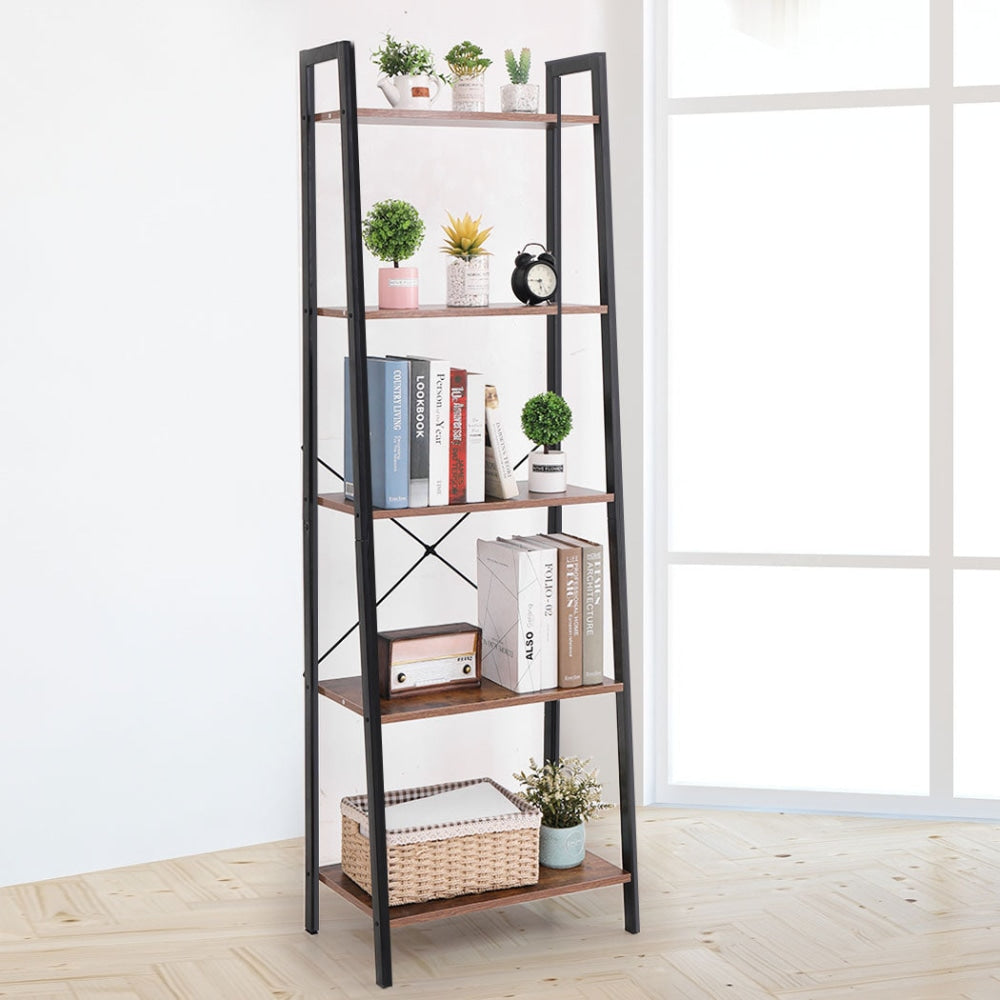 Levede 5 Tier Bookshelf Industrial Ladder Shelf Wooden Storage Display Rack Bookcase Fast shipping On sale