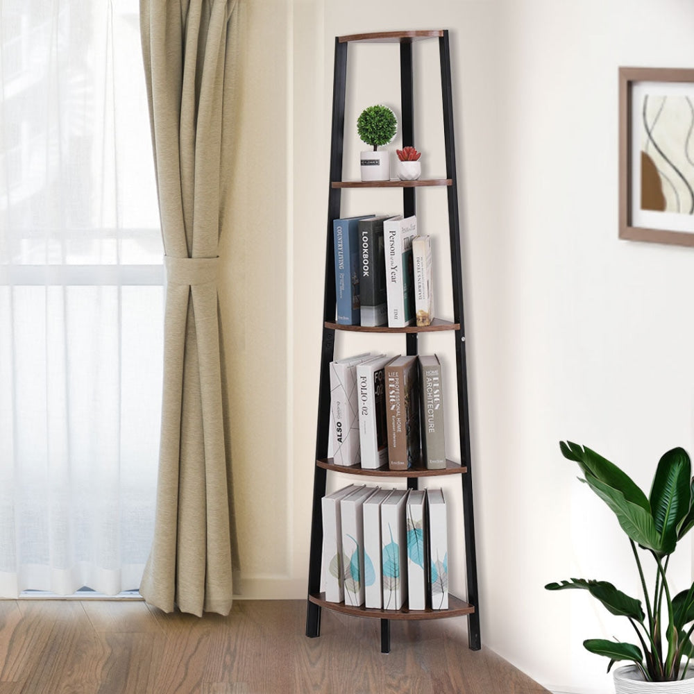 Levede 5 Tier Corner Shelf Industrial Ladder Wooden Storage Display Rack Bookcase Fast shipping On sale