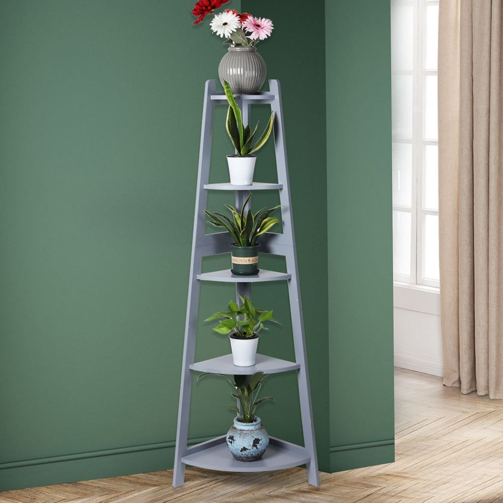 Levede 5 Tier Corner Shelf Wooden Storage Home Display Rack Plant Stand Grey Bookcase Fast shipping On sale