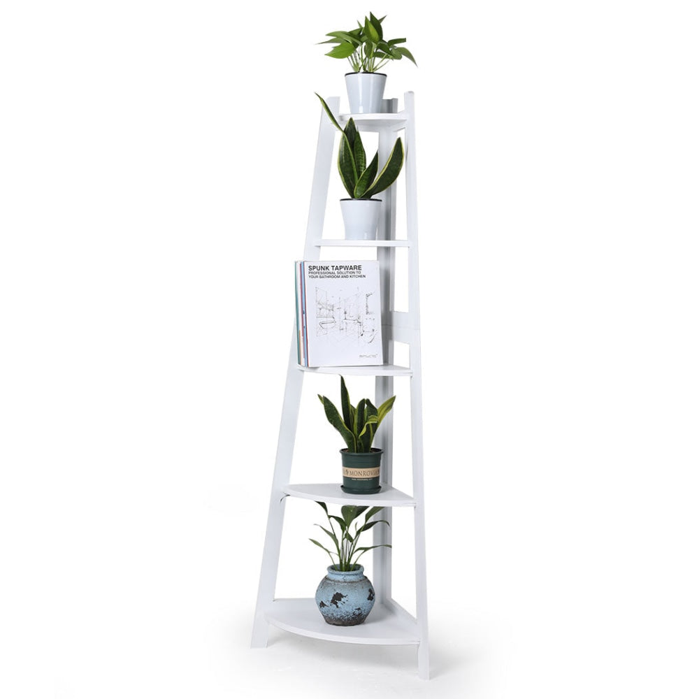 Levede 5 Tier Corner Shelf Wooden Storage Home Display Rack Plant Stand White Bookcase Fast shipping On sale