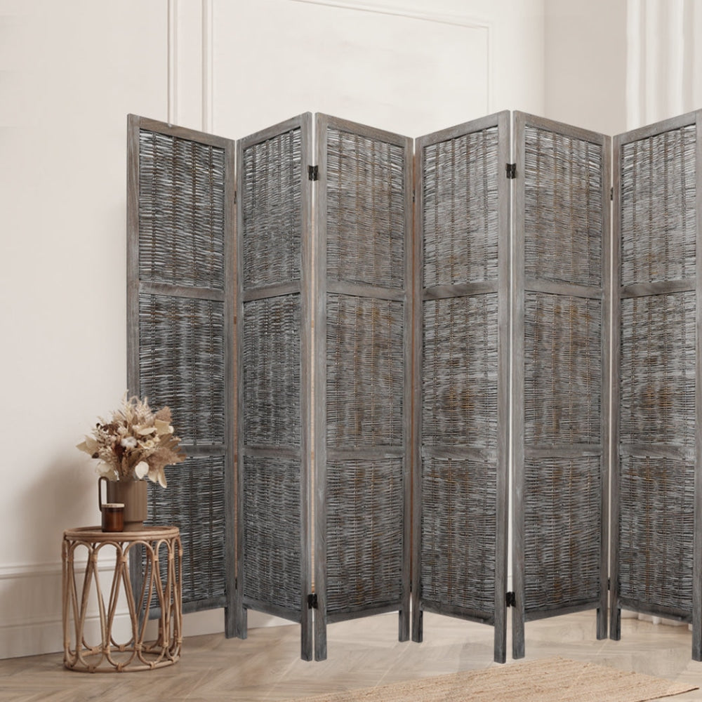 Levede 6 Panels Room Divider Screen Privacy Rattan Timber Fold Woven Grey Fast shipping On sale