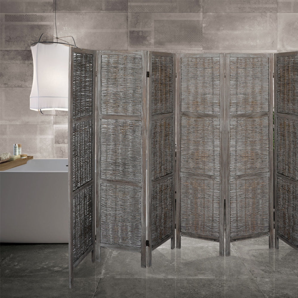 Levede 6 Panels Room Divider Screen Privacy Rattan Timber Fold Woven Grey Fast shipping On sale