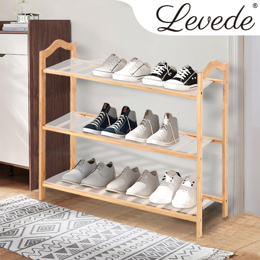 Levede Bamboo Shoe Rack Storage Wooden Organizer Shelf Stand 3 Tiers Layers 80cm Cabinet Fast shipping On sale