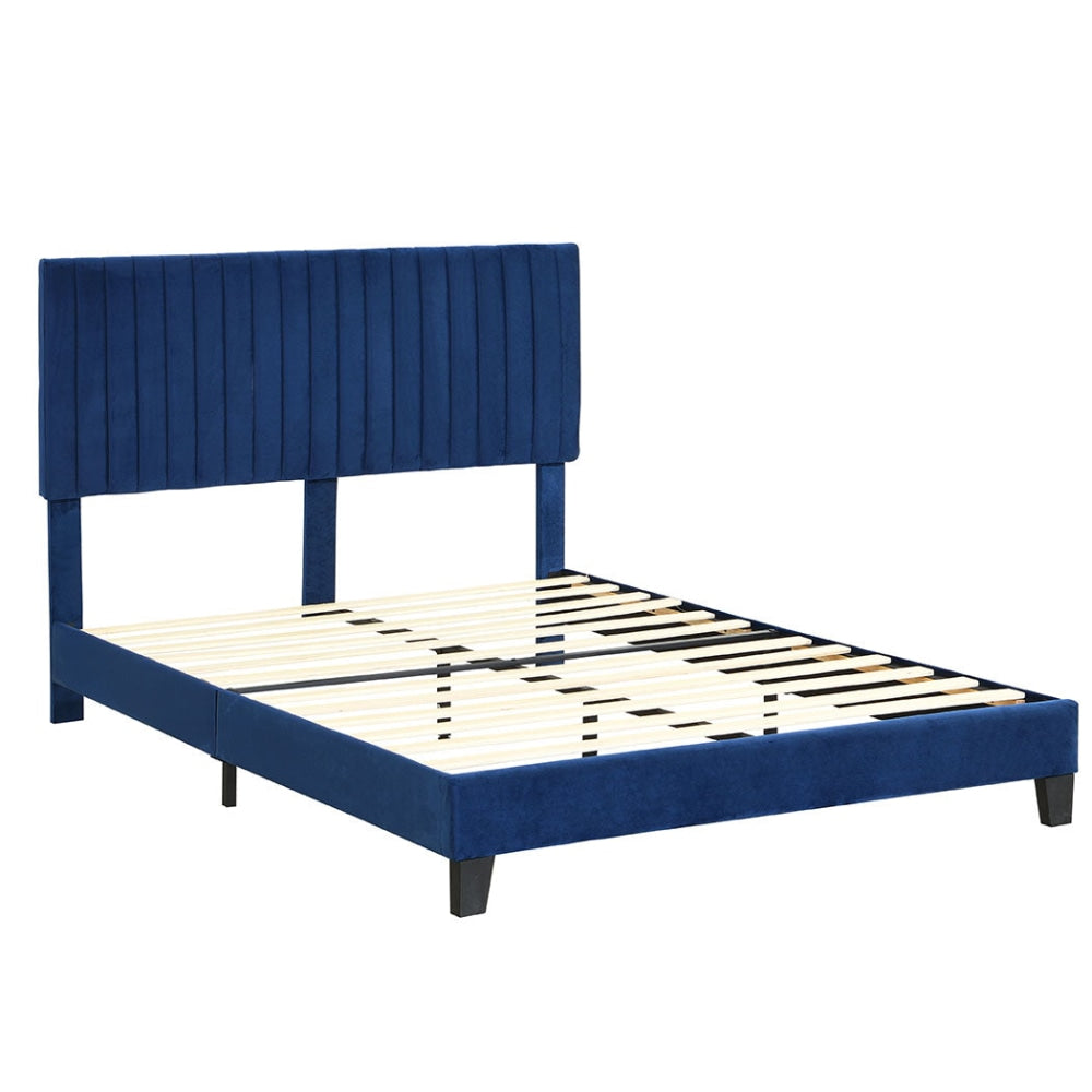 Levede Bed Frame Double Size Mattress Base Platform Wooden Velevt Headboard Blue Fast shipping On sale